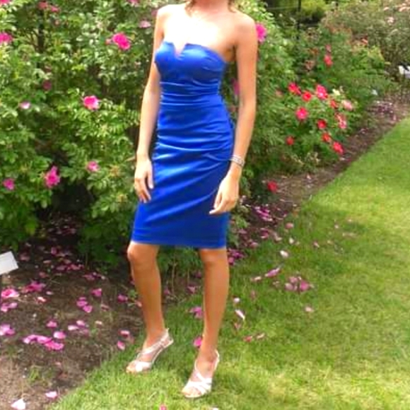 Satin royal blue midi dress formal - Picture 1 of 2